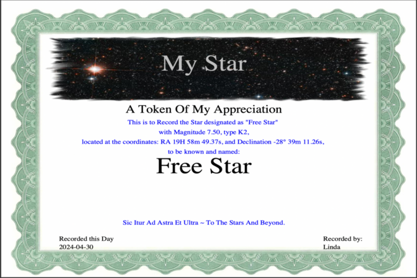 free star certificate