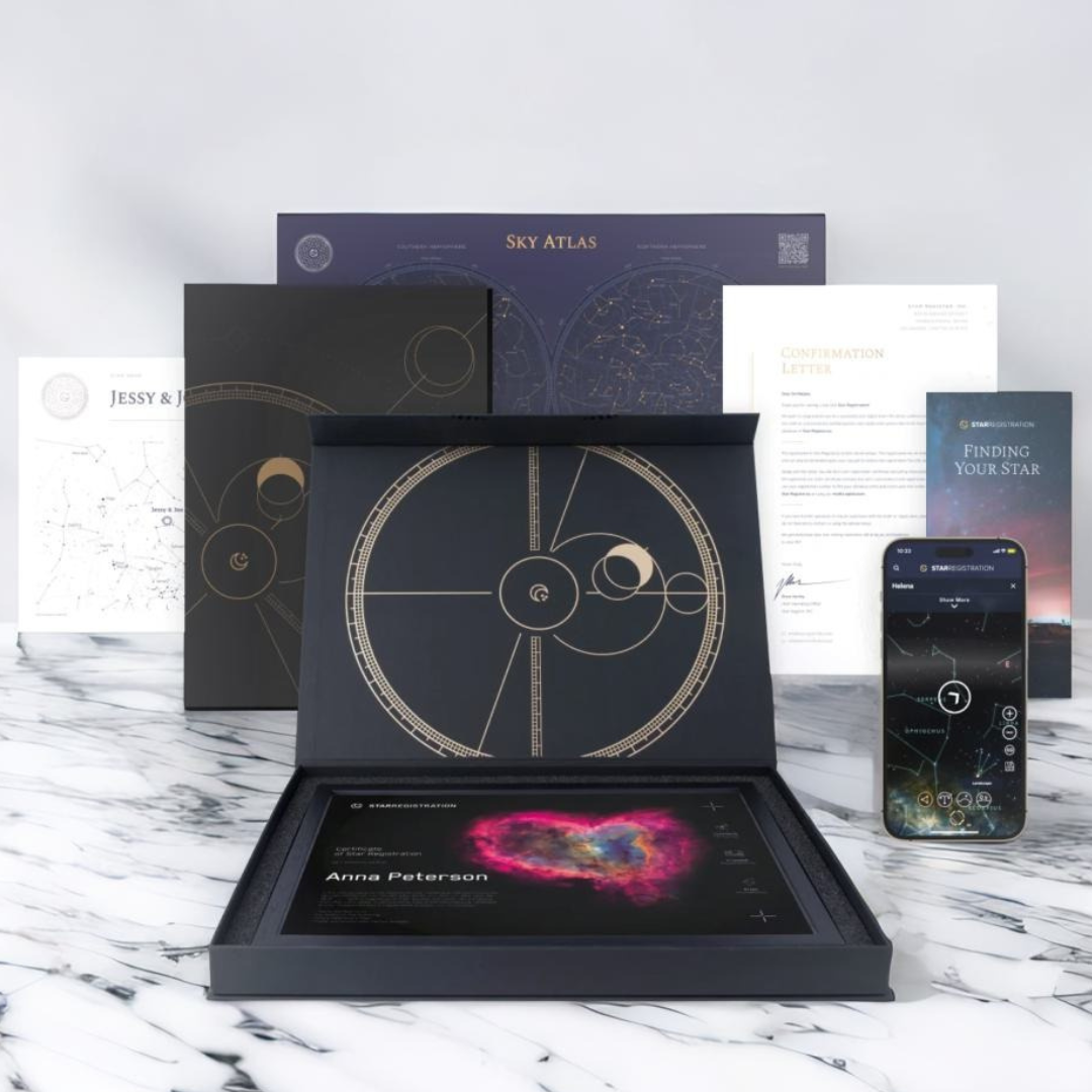 Coffret cadeau Label Stars avec certificat d’étoile.