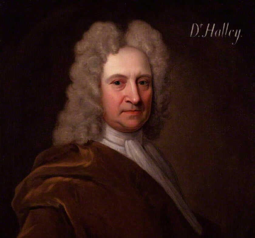 An oil painting of Edmond Halley in brown tones