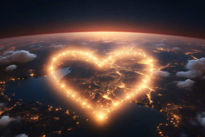 A heart shaped lights on the Earth visible from space