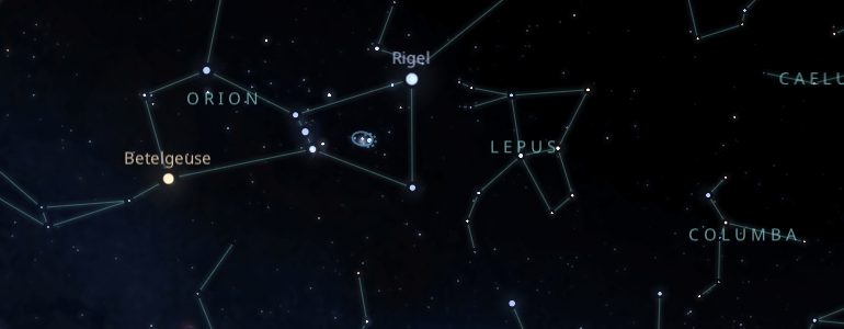 The shape and the main stars of Lepus constellation alongside the neighboring constellations in outer space.