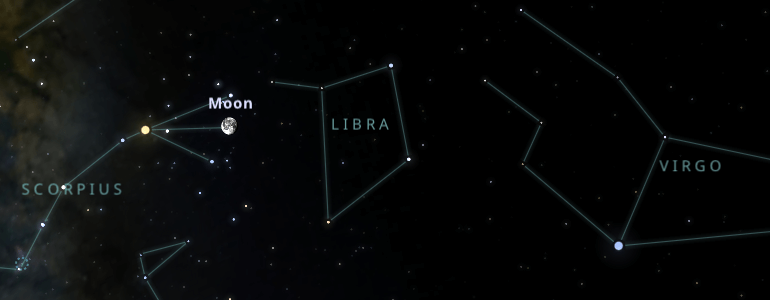 The shape and the main stars of Libra constellation alongside the neighboring constellations in outer space.