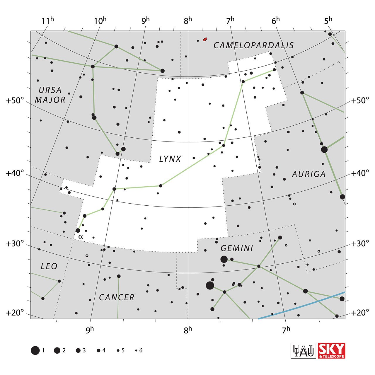 The location of the Lynx Constellation is displayed in a star map by IAU from the Sky & Telescope magazine.