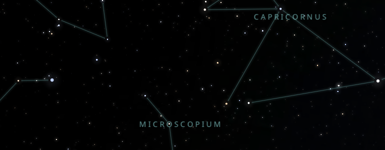 The shape and the main stars of Microscopium constellation alongside the neighboring constellations in outer space.