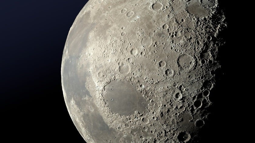 The gray and rocky surface of the Moon