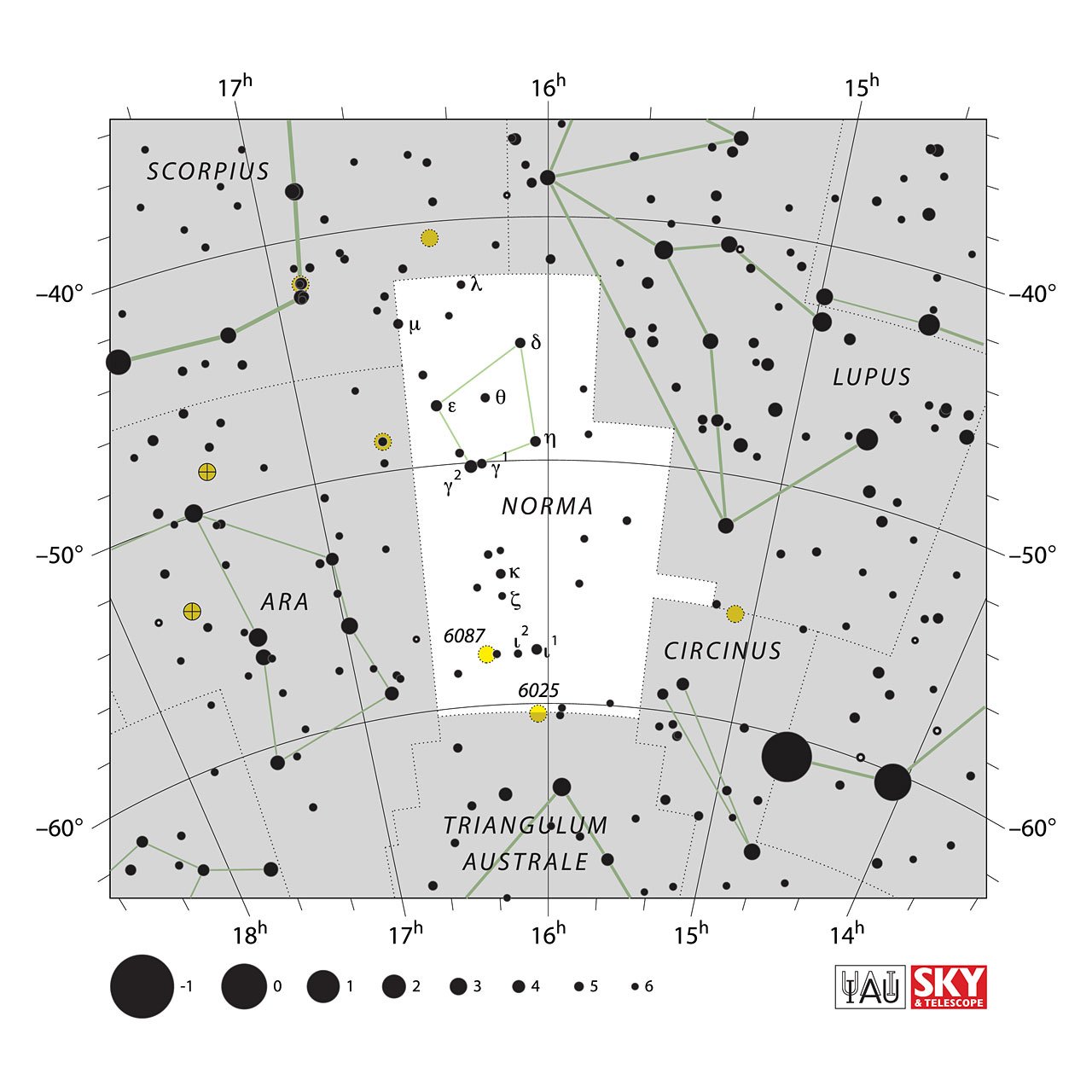 The location of the Norma Constellation is displayed in a star map by IAU from the Sky & Telescope magazine.