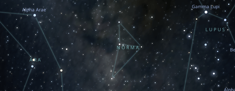 The shape and the main stars of Norma constellation alongside the neighboring constellations in outer space.