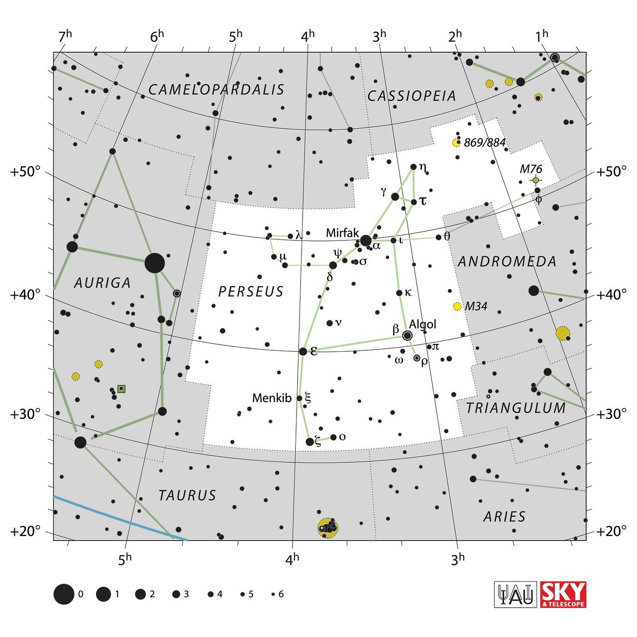 The location of the Perseus Constellation is displayed in a star map by IAU from the Sky & Telescope magazine.