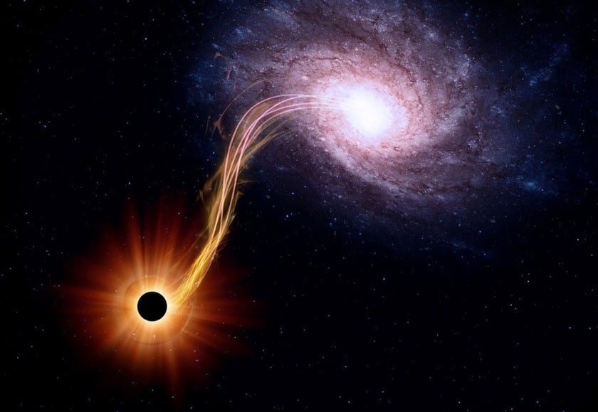 A Black Hole sucking material out of a galaxy cloud