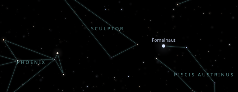 The shape and the main stars of Sculptor constellation alongside the neighboring constellations in outer space.