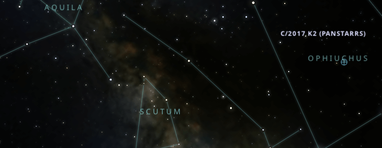 The shape and the main stars of Scutum constellation alongside the neighboring constellations in outer space.