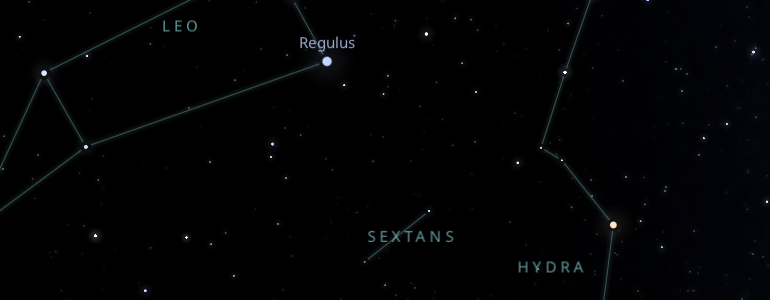 The shape and the main stars of Sextans constellation alongside the neighboring constellations in outer space.