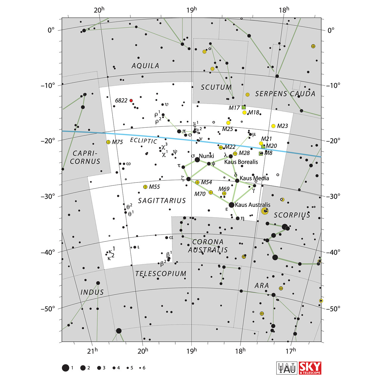 The location of the Sagittarius Constellation is displayed in a star map by IAU from the Sky & Telescope magazine.