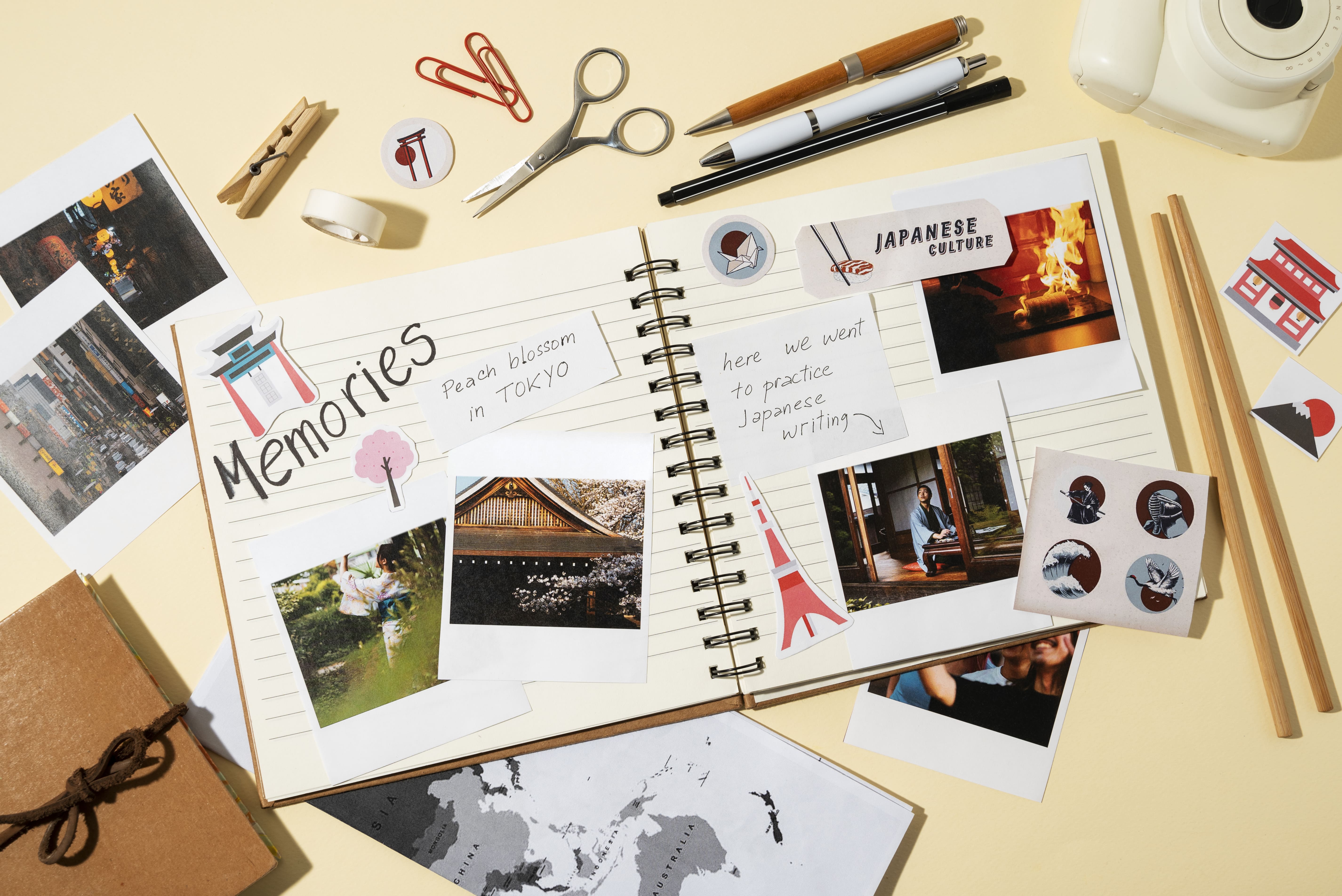 A photo album showing a page of travel memories.