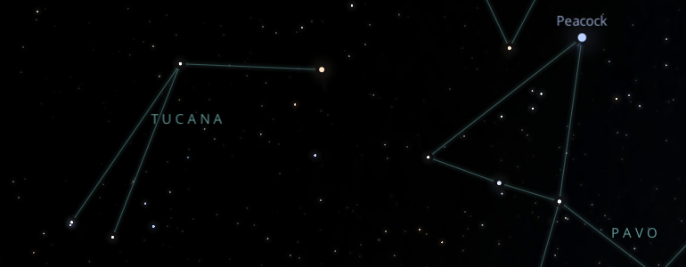 The shape and the main stars of Tucana constellation alongside the neighboring constellations in outer space.