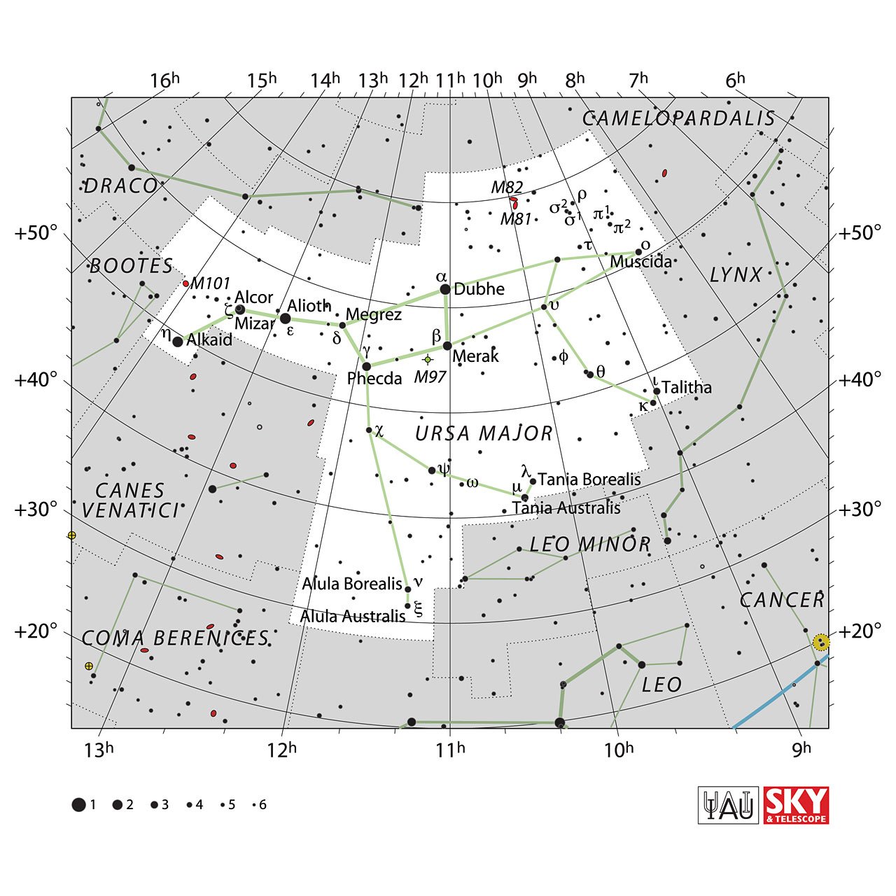 The location of the Ursa Major Constellation is displayed in a star map by IAU from the Sky & Telescope magazine.