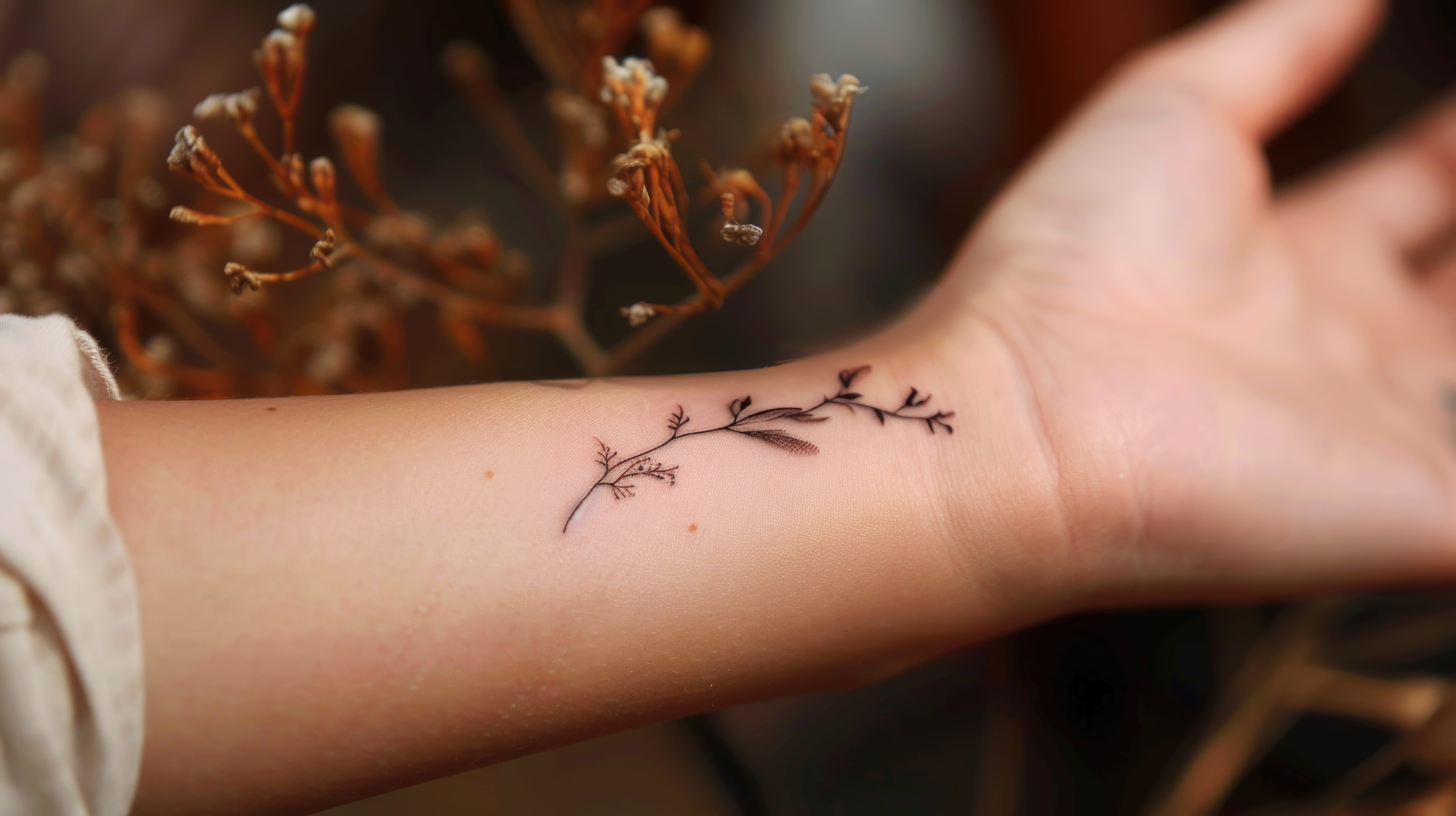 Uma pequena tatuagem floral.
